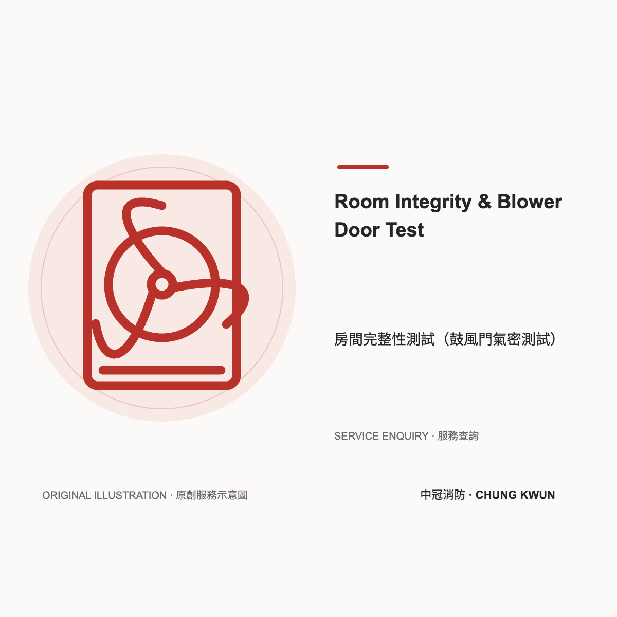 房間完整性測試（鼓風門氣密測試）服務示意圖。